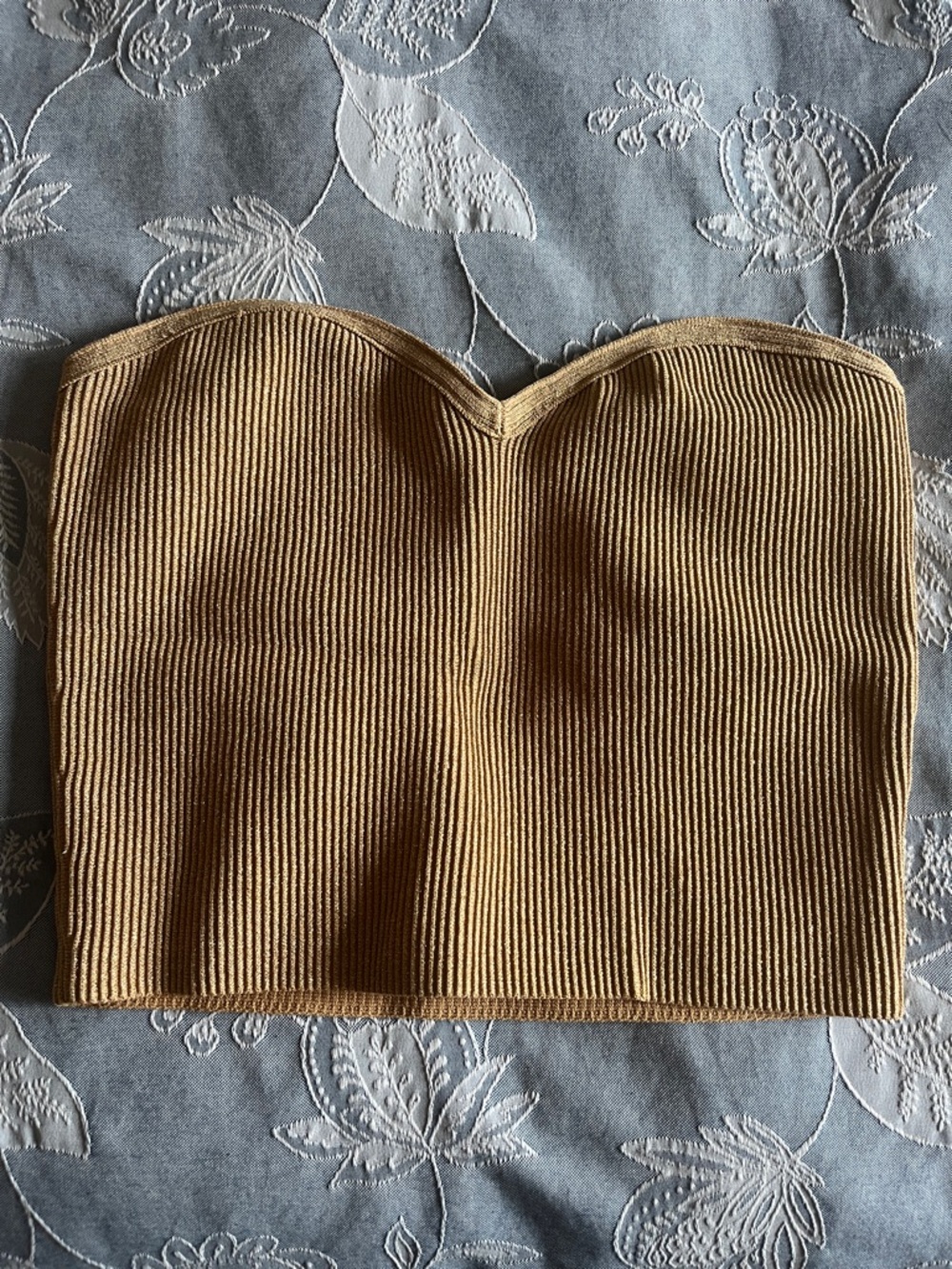 Aritzia Ribbed Strapless Crop Top in Camel Tan